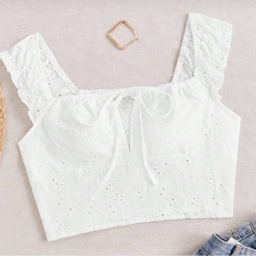 White Eyelet Crop Top